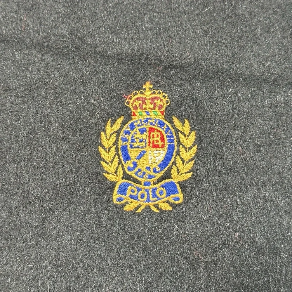 Polo Ralph Lauren 100% Cashmere Black Scarf Crest‎ Logo Made Germany 54 X 12 VTG